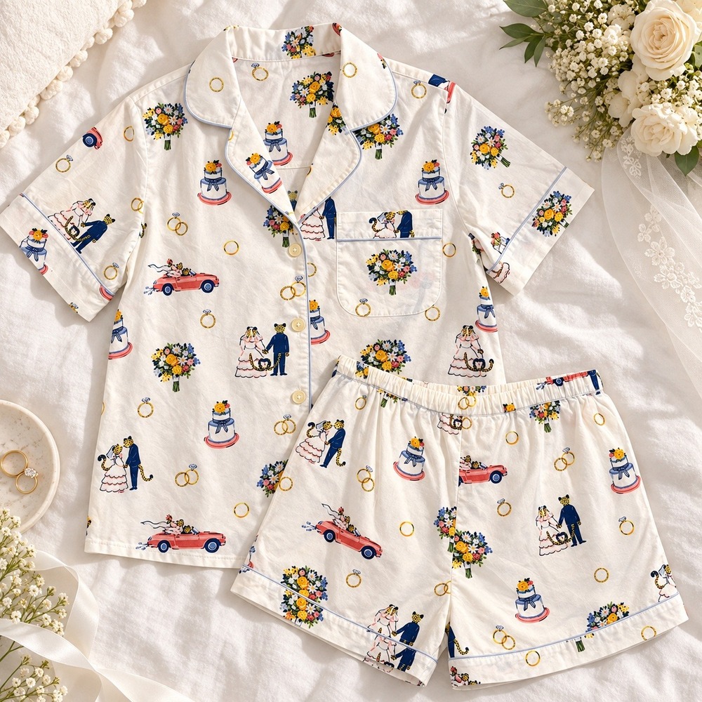 NWT Printfresh Bagheera Wedding Cake Cotton Pajama Set Womens S White Leopard